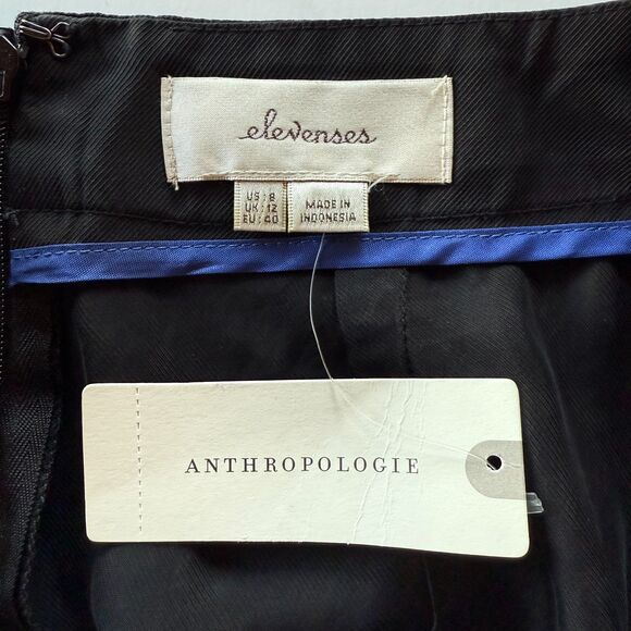 NWT Anthro Elevenses Antilles Black Ruffle Wide Leg Cropped Pants in Black Sz 8 - Picture 9 of 13